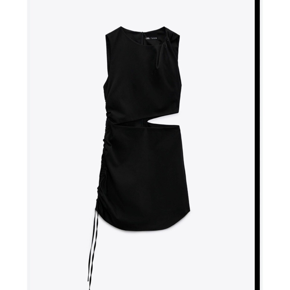 Zara Blackā Sleeveless Cutout Ruched Mini Dress Womens Small Round Neck